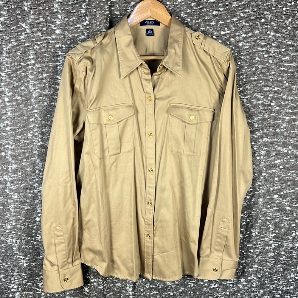 Chaps Ralph‎ Lauren Long Sleeve Military Button Down Shirt with Epaulettes